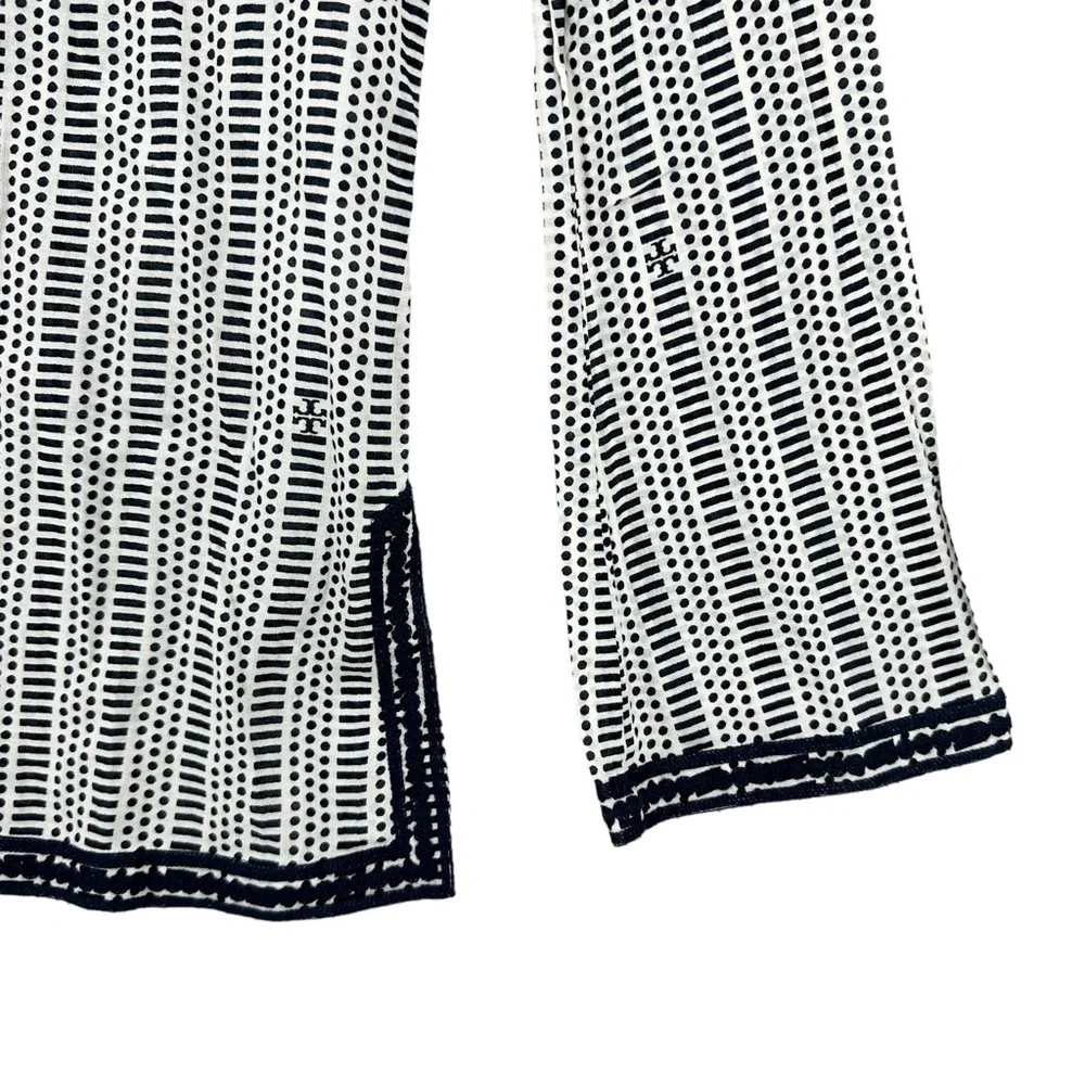 TORY BURCH Tunic Top Geometric Side Slits Long Sleeve Blue Cream - Picture 4 of 7